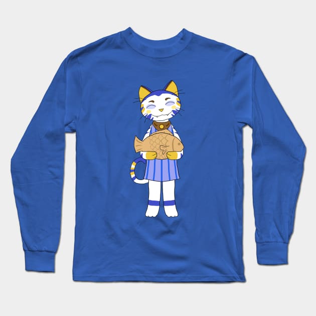 Chibi Cat w/ Taiyaki Cake Long Sleeve T-Shirt by VixenwithStripes